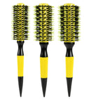 3 in 1 Ceramic & Ionic Bristle Round Barrel Hair Brush Set for Women & Men - Professional Styling, Blow Drying, Curling with Boar Bristle Brush & Scalp Comb (Yellow)