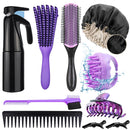 10Pcs Natural Hair Detangling Brush Set with Sleep Bonnet for Curly, Afro, African Black 3a to 4c Hair - Faster Detangling on Wash Days