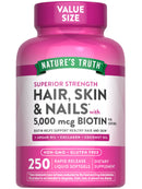 Nature's Truth Hair, Skin & Nails Vitamins | 5000mcg | 250 Softgels | Includes Collagen, Biotin and Coconut Oil | Non-GMO & Gluten Free Supplement for Women and Men