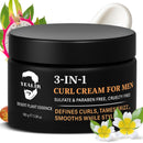 3-in-1 Curl Cream for Men - Defines Curls, Tames Frizz, Adds Smoothness and Texture for Curly and Wavy Hair, Hair Styling Cream with Desert Derived Extracts, Sulfate - Free 3.38 oz