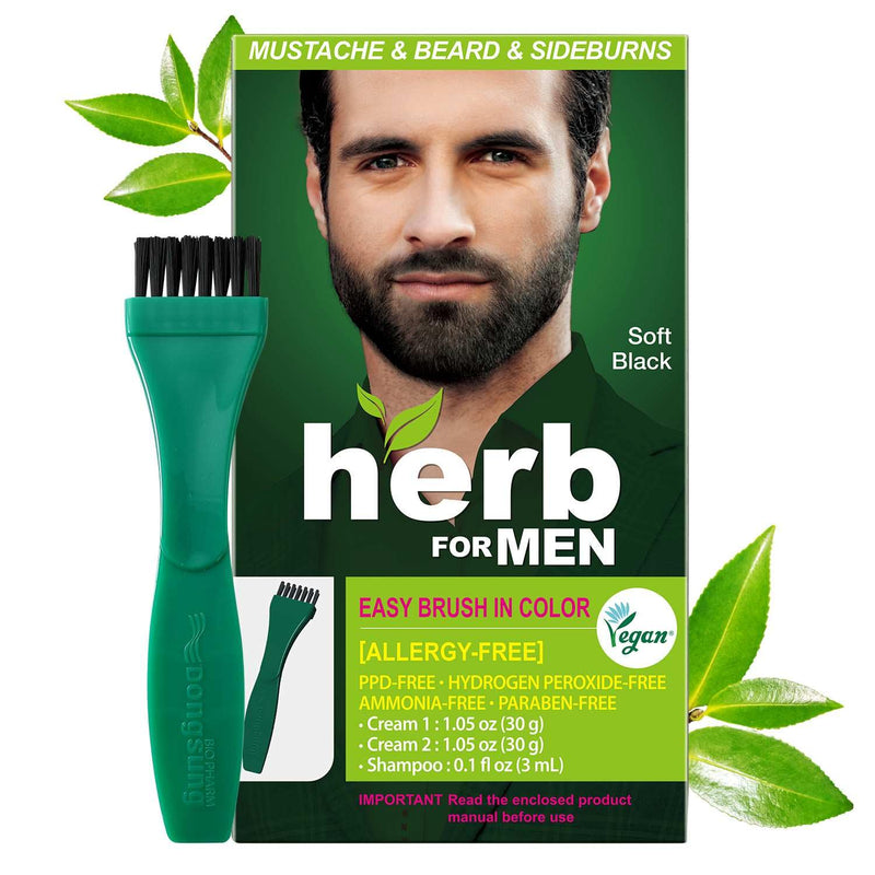 Herb For Men Mustache & Beard Dye (Soft Black, 1 Pack), PPD-Free Ammonia-Free, Vegan with Natural Ingredients, Odorless, Gentle for Sensitive Skin, No Skin Irritation