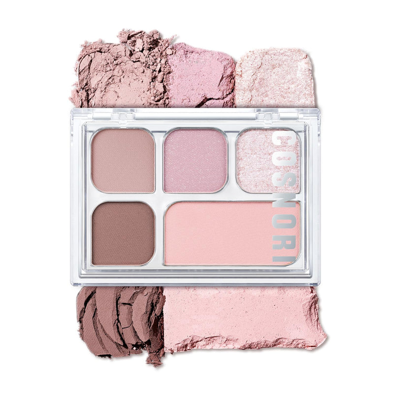 COSNORI My Moment Eye Palette – 5 Pigmented Shades, Matte, Shimmer & Glitter, Blendable & Multi-Use (01 Misty Mute)