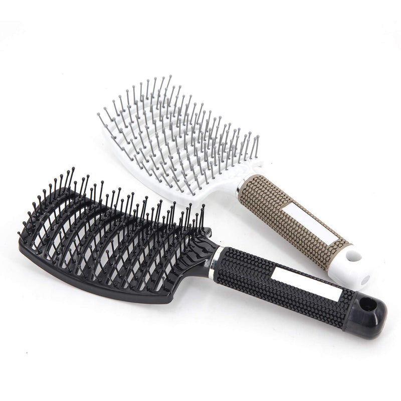2 Pc Curved Vented Hair Brushes for Women, Eyxformula Anti Frizz Detangling Brush for Long Thick Curly Wet Hair, Blow Fast Drying Paddle Detangler Brush Styling Tool