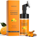 SHVYOG Vitamin C Turmeric Face Wash, Turmeric Foaming Facial Cleanser for Dark Spot, Uneven Skin Tone, Skin Cleansing, Moisturizing, Exfoliating Facial Cleanser with Brush,Unisex