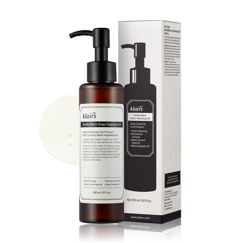 [DearKlairs] Gentle Black Cleansing Oil 5.07 Oz | Composed of natural Vegan. Bean, Sesame, Black Currant Seed oil for gentle, non-irritating cleanser for sensitive skin