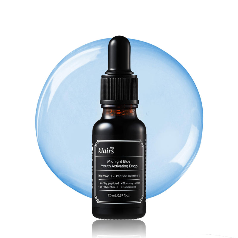 [Klairs] Midnight Blue Youth Activating Drop | EGF + Peptide Ampoule for Sensitive Skin | Calms Redness, Boosts Firmness & Sebum Control | Lightweight & Fast-Absorbing | 0.67 fl oz