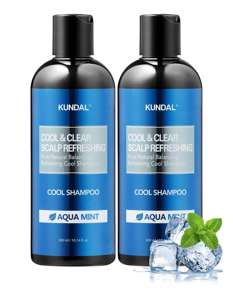 Kundal Shampoo, Hair Scalp Care - Aqua Mint Refreshing Cool Shampoo with Eucalyptus, Tea Tree Extracts, Argan Oil 10.14 fl.oz, Pack of 2