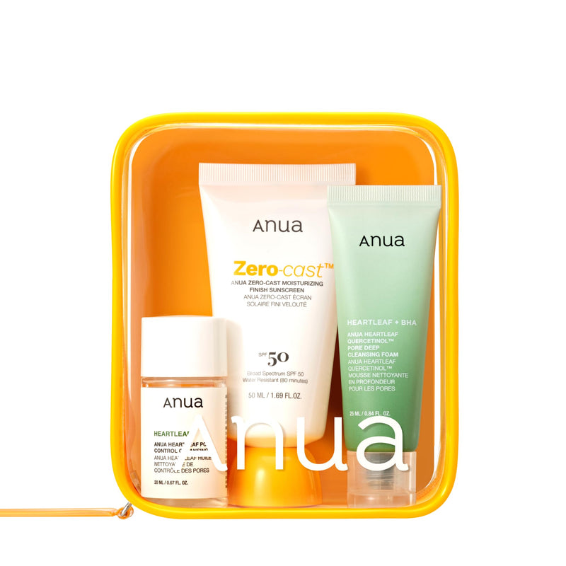 ANUA Sun-Ready Travel Kit, Zero-Cast Sunscreen & Cleansing oil & Face Wash. Korean Sunscreen with Mini Size Double Cleansing routine ,Korean Skincare Set