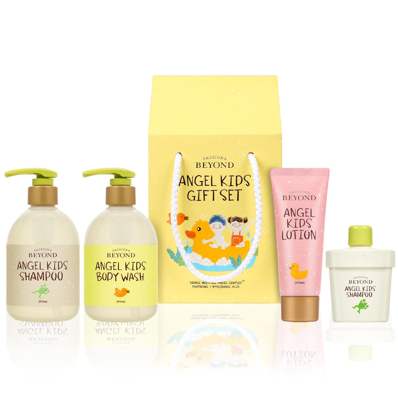 BEYOND Angel Kids Baby Bath Gift Set (25.7fl oz , 3-Piece Bath & Shower Set) - Vegan Korean Skin Care. Baby Shampoo, Body Wash, Hyaluronic