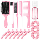 15 Pcs Slick Back Hair Brush Set, Bristle Hair Brush with Spray Bottle,Hair Clip,Edge Brush for Women, Men(Pink)