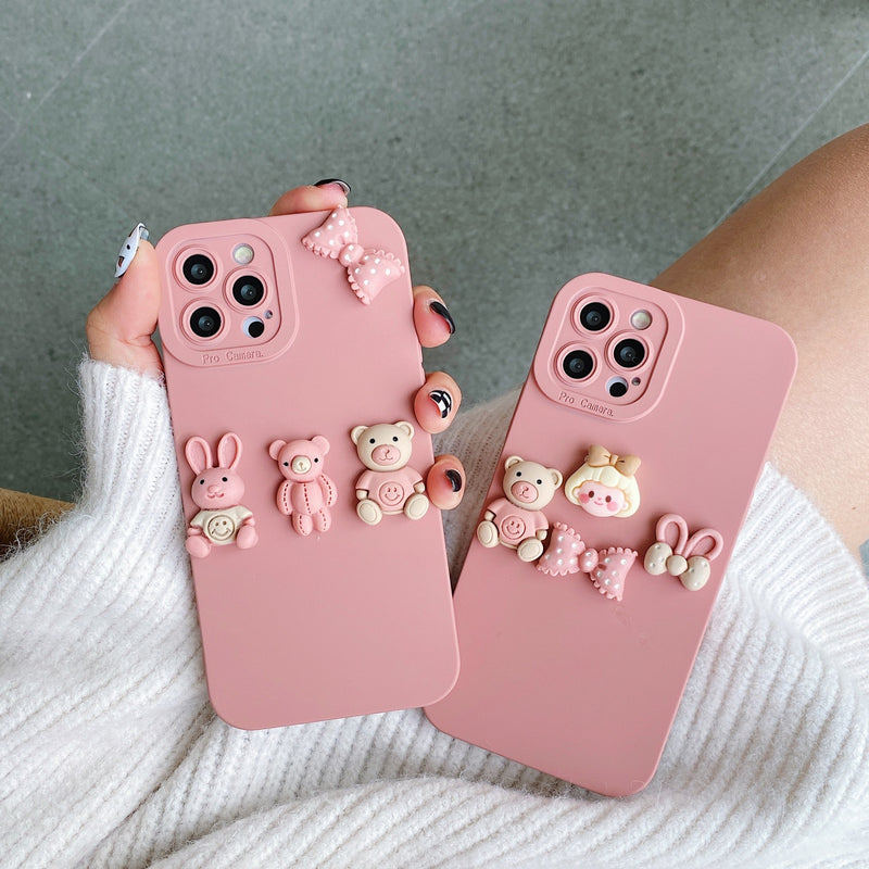 Women's Fashion Three-dimensional Doll Bear Decorative Phone Case Protective Cover