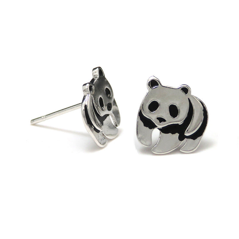 Personalized Panda Earrings Female Simple Retro Dyed Black Earrings