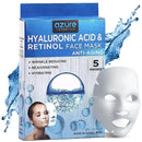 Azure Cosmetics Hyaluronic Acid & Retinol Face Mask - Dermatologist Tested - Rejuvenating & Hydrating Sheet Mask - Reduce Fine Lines & Wrinkles, Smooths & Repairs - Korean Skin Care - Pack of 5