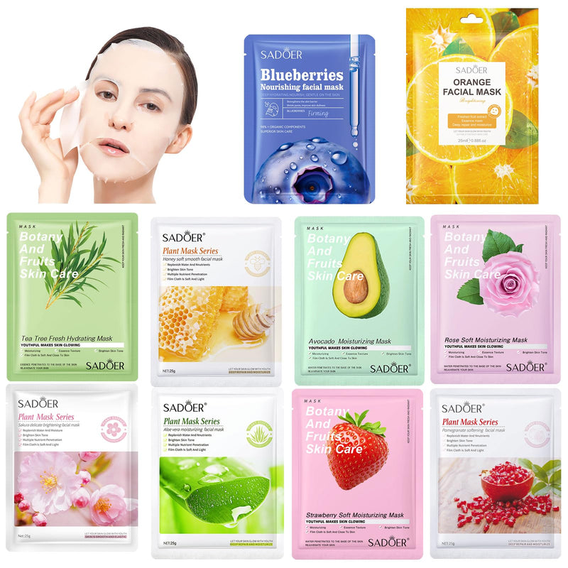 10 Pack Variety Sheet Masks,Spa Party Face Masks for Kids Skin Care,Facial Mask Skincare Set Korean,Moisturize,Brighten,Facial Masks Sets For Women/Teen Girls