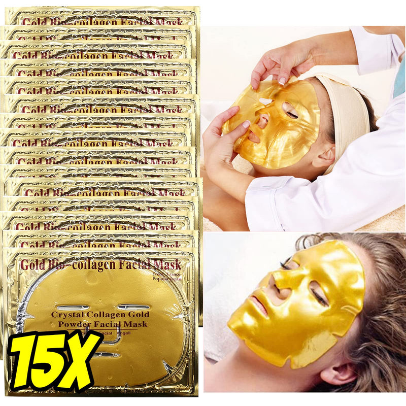 24K Collagen Facial Mask (15 PCS) Anti Wrinkle, Firm Skin & Hydrating Skin Anti Aging, Puffiness, Mask for Revitalizing