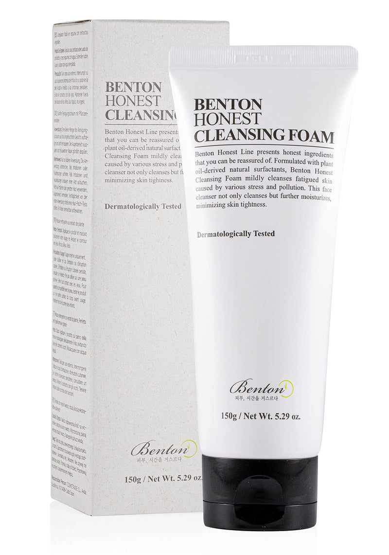 Benton Honest Cleansing Foam, 150g, Moisturizing, Soothing, Sensitive Skin, Dehydrated skin, Dermatologically Tested, Camelia Japonica Seed Oil, Palm oil derived surfactant