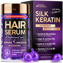 Hair Serum Capsules Keratin & Silk Protein Hair Treatment with Argan, Coconut, Jojoba & Avocado Oils Leave‑In Anti‑Frizz Hair Oil w/ Vitamins A, E & B5 for Dry, Damaged Hair No Rinse, 30 ct