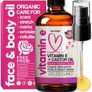 Organic Vitamin E Oil for Scars, Stretch Marks Removal, Wrinkles & Cellulite - Scar Away Treatment Bio Oil with Castor, Rosehip, Jojoba, Almond - Hydrating & Moisturizing Skincare - Face & Body Oil