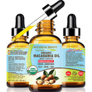 Botanical Beauty Organic MACADAMIA OIL 100% Pure Natural VIRGIN UNREFINED Cold-Pressed Carrier Oil 4 Fl oz 120 ml for Face, Skin, Body, Hair, Lip, Nails. Rich in Vitamin E