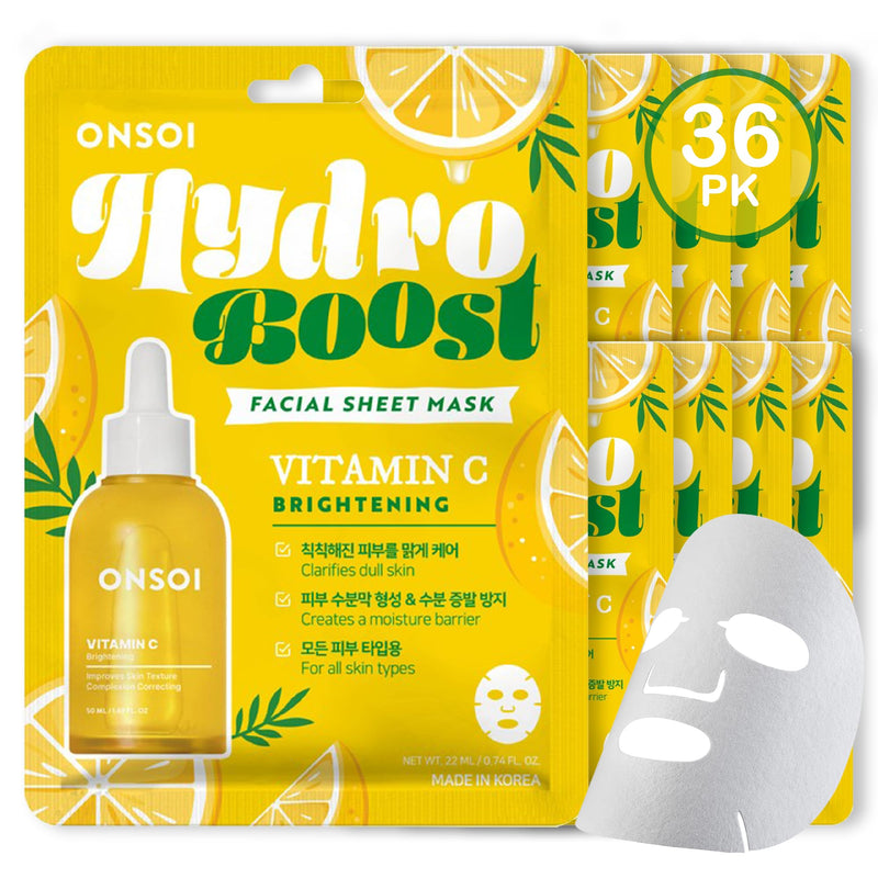 36PK ONSOI Hydro Boost Moisturizing Face Masks Skincare Korean Skin Care Facial Sheet Mask (36, 36PK Brightening)