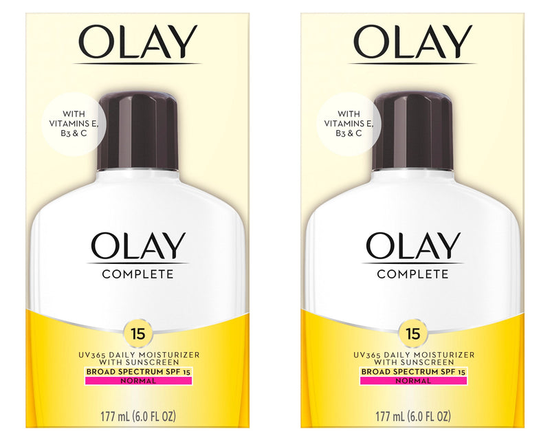Olay Face Moisturizer, Complete with Sunscreen SPF 15, Daily Facial Lotion for Normal Skin, Lightweight Hydrating Broad Spectrum Sun Protection - Vitamin C, E, and Niacinamide - 6 Oz 2 Pack