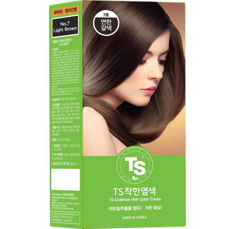 TS Chakhan Hair Color Cream : No.7 Light Brown, TS Mild Hair Dye is Easy to Use, and Contains NO PPD & NO AMMONIA (