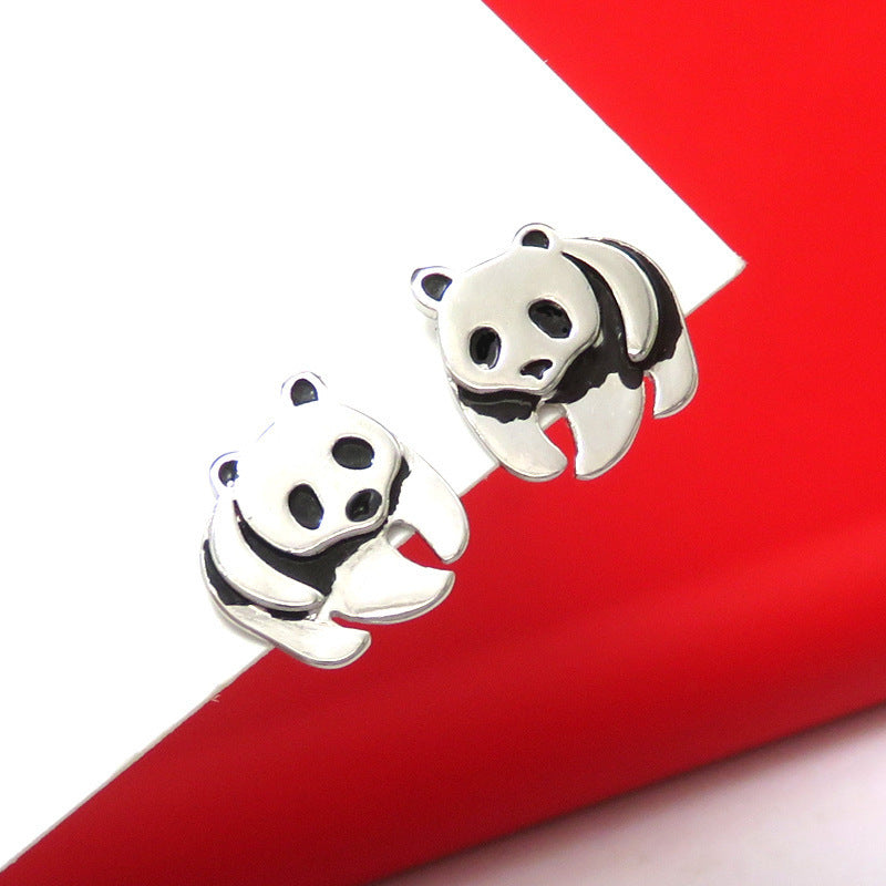 Personalized Panda Earrings Female Simple Retro Dyed Black Earrings