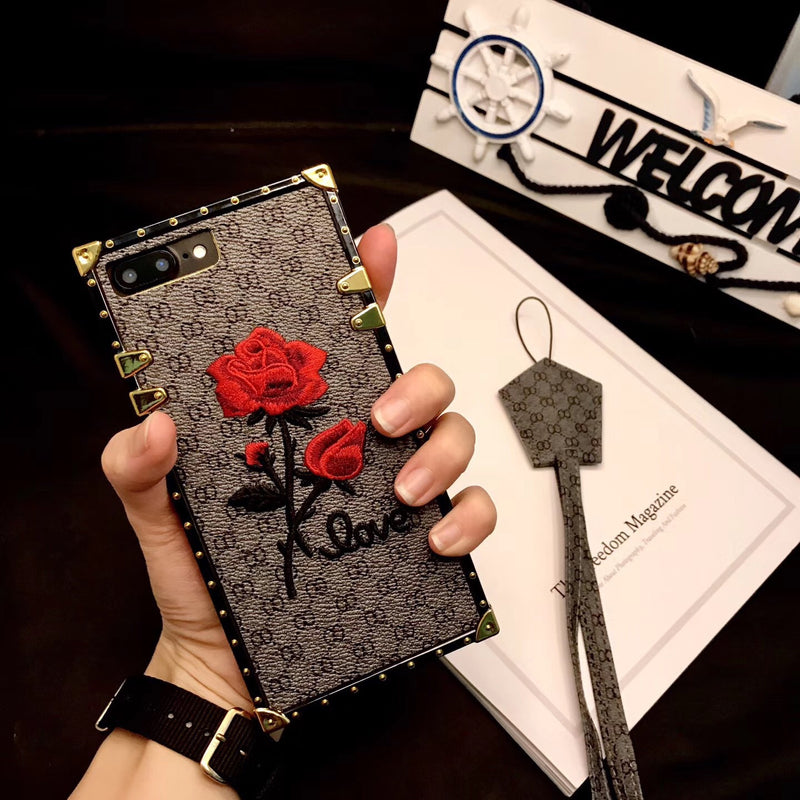 Compatible with Apple, 3D Rose Embroidered Cases for iPhone