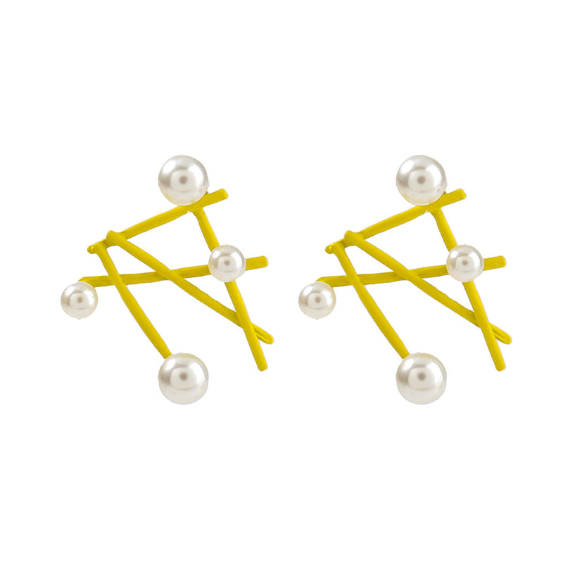 Fashion Creative Design Alloy Inlaid Pearl Geometric Earrings