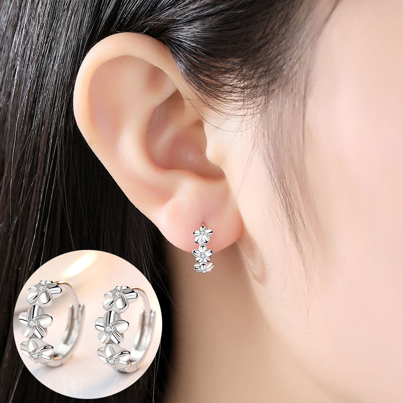 Plum Blossom Crystal Earrings Camellia Temperament Rhinestones