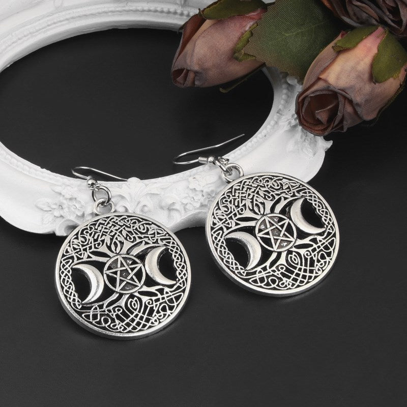 Five-pointed Star Tree Of Life Moon Earrings