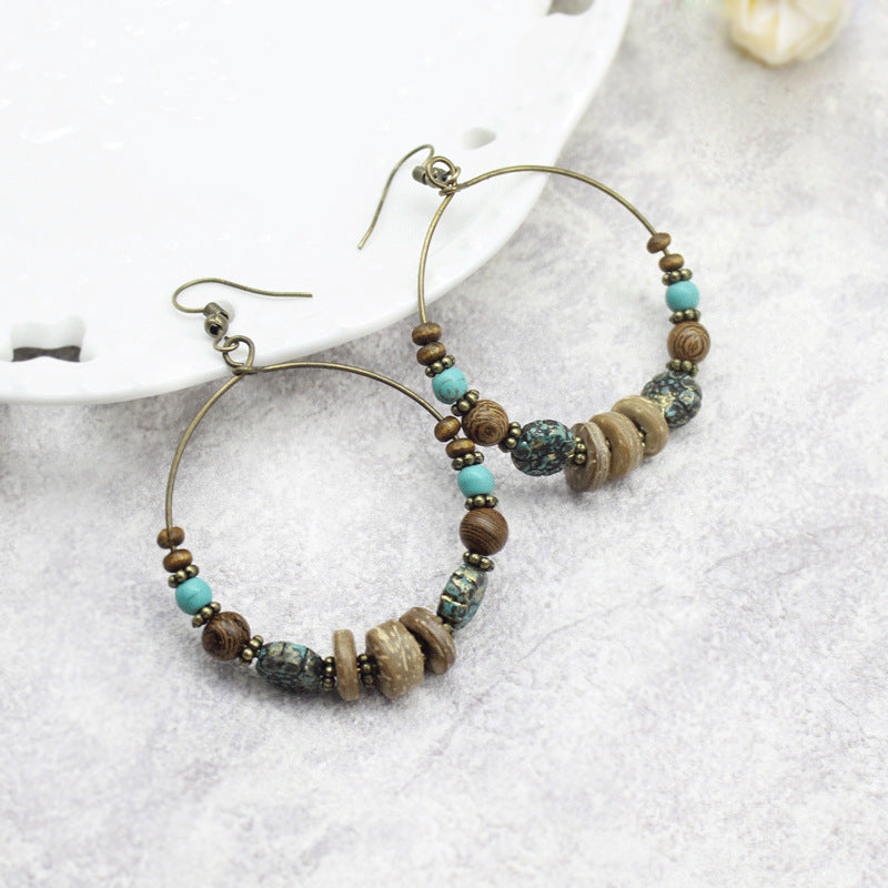 Vintage Round Alloy Beads Bohemian Earrings