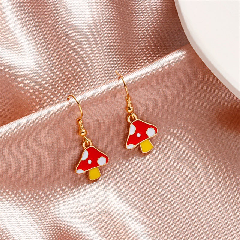 Color Drop Oil Small Mushroom Alloy Earrings