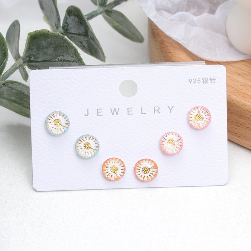 Ins Style Three Pairs Of Female Earrings Japanese And Korean Student Daisy Earrings