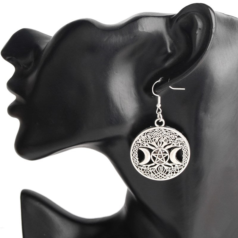 Five-pointed Star Tree Of Life Moon Earrings