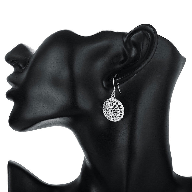 Women's Silver-plated Hollow Disc Earrings