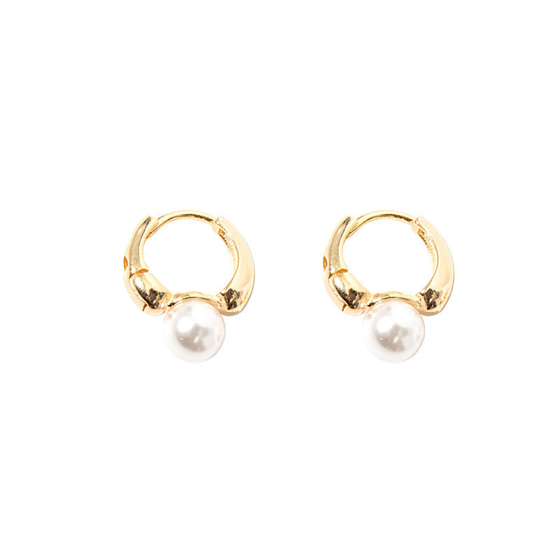 Simple C Shape Stud Earrings For Women Exquisite Pearl Round Crystal Jewelry