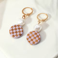 Round Checkered Earrings Temperament Pearl Earrings