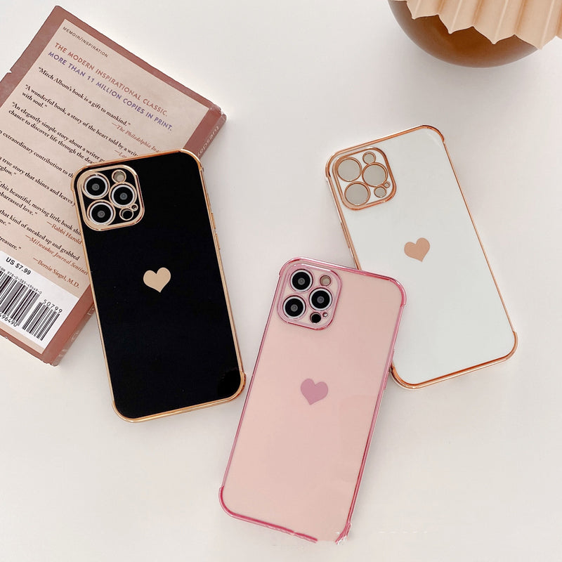 Side Electroplated Love Phone Case Drop-proof Fine Hole Silicone Cover