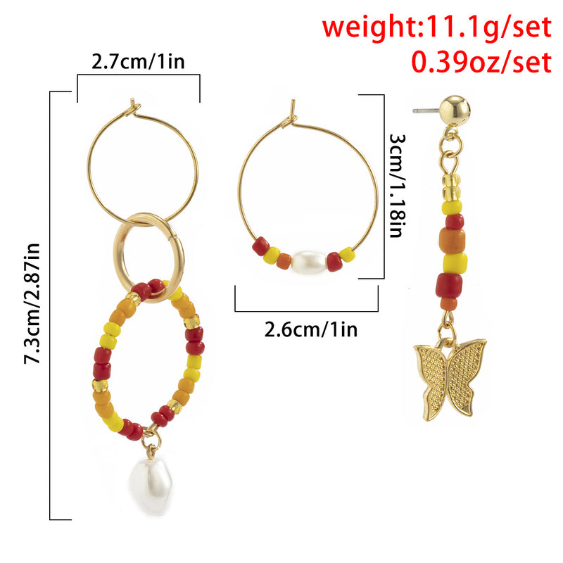 Temperament Stitching Rice Beads Butterfly Earrings Set