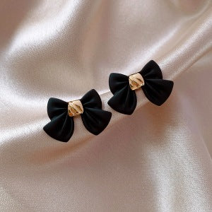 S925 Silver Needle New Black Red Bow Earrings