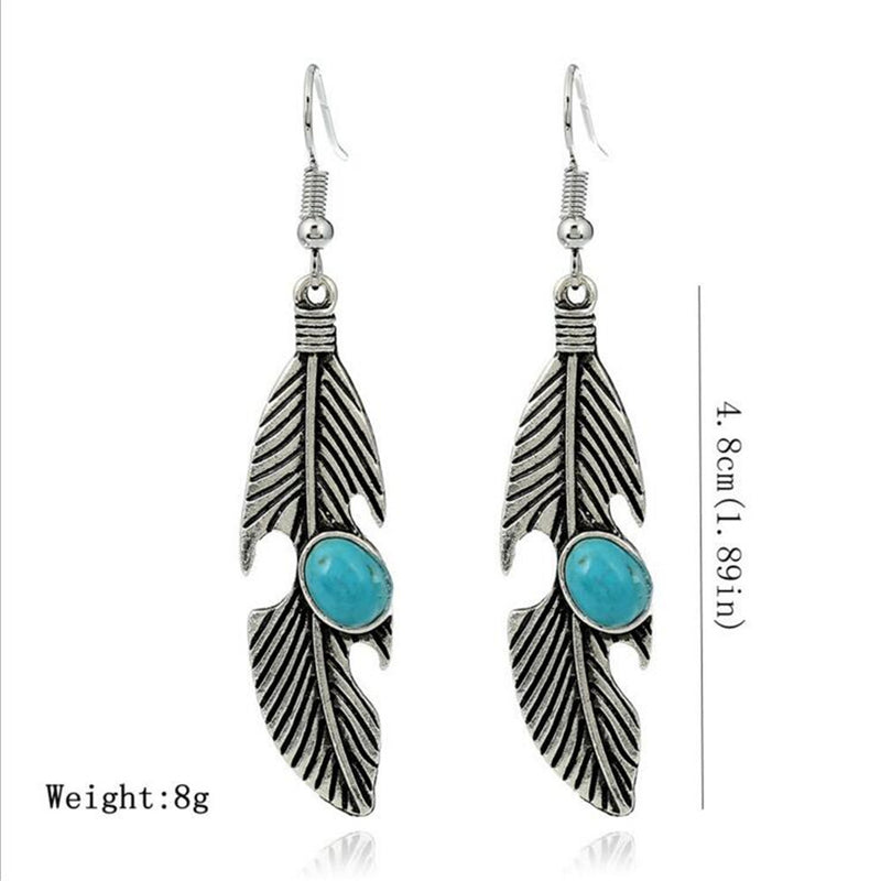 European And American Fashion Retro Feather-shaped Turquoise Earrings