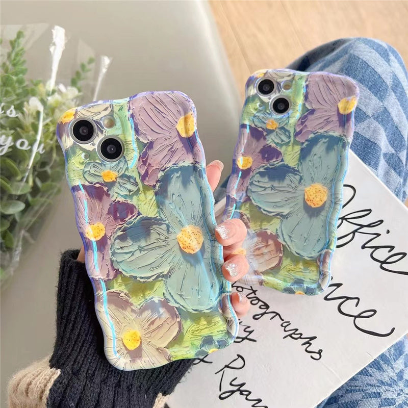 Retro Oil Painting Phone Case Blu-ray Flowers Shockproof Case For Iphone 13 12 13pro 14pro 13 Pro Max Silicone Phone Cover