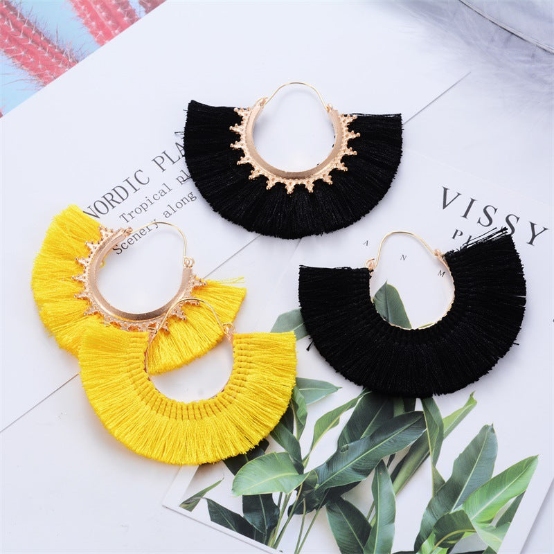 Creative Fan-shaped Earrings Selling Ethnic Style Exaggerated