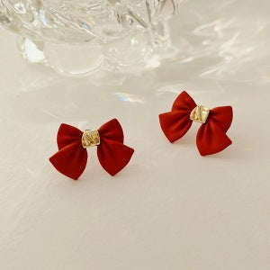 S925 Silver Needle New Black Red Bow Earrings