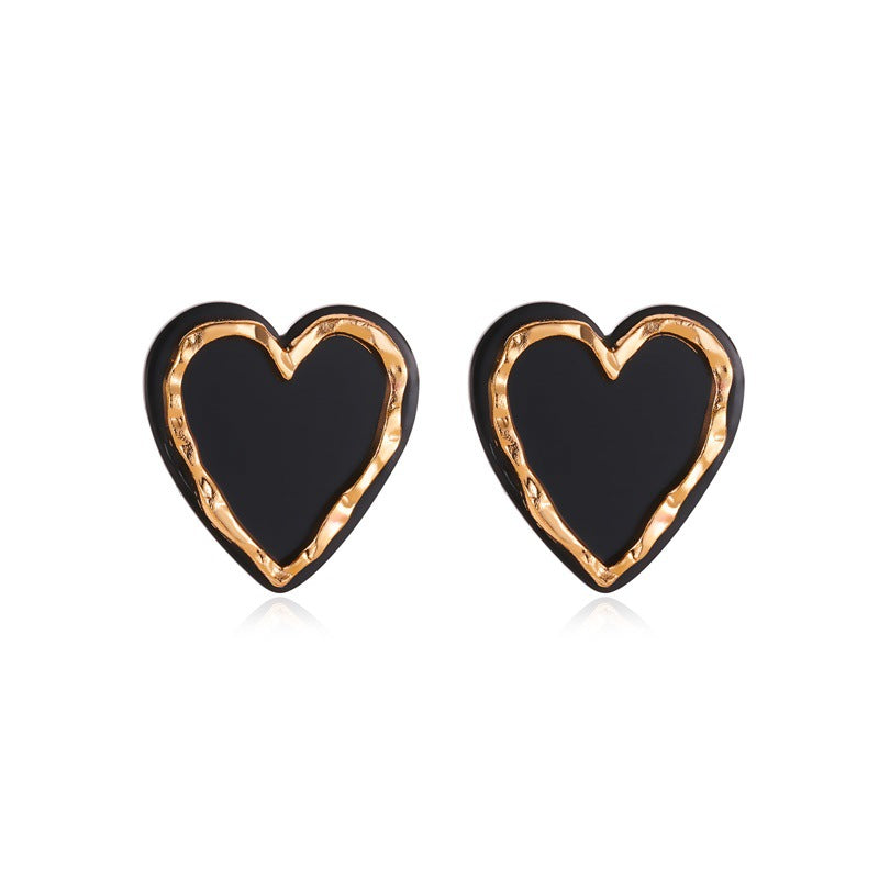 Exaggerated Black Peach Heart Long Tassel Earrings Retro
