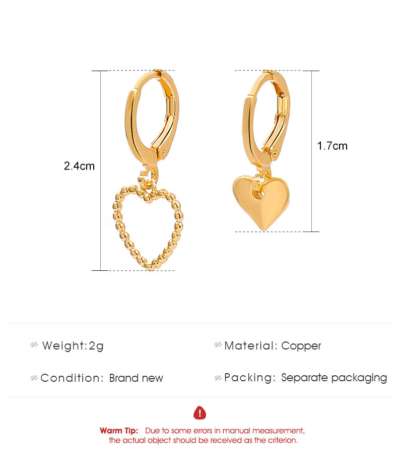 Simple Metal Asymmetric Love Earrings Ins Style Temperament