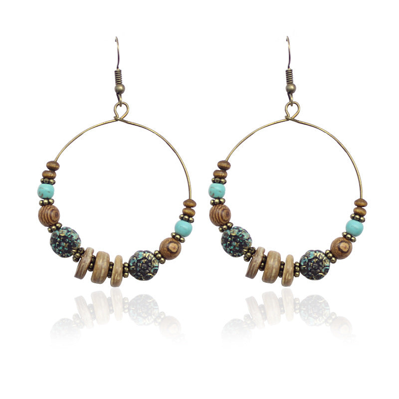 Vintage Round Alloy Beads Bohemian Earrings