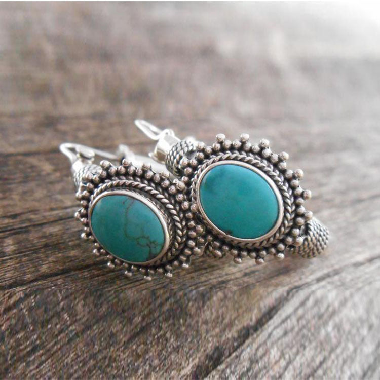 Boho Vintage Peacock Feather Turquoise Stud Earrings For Women