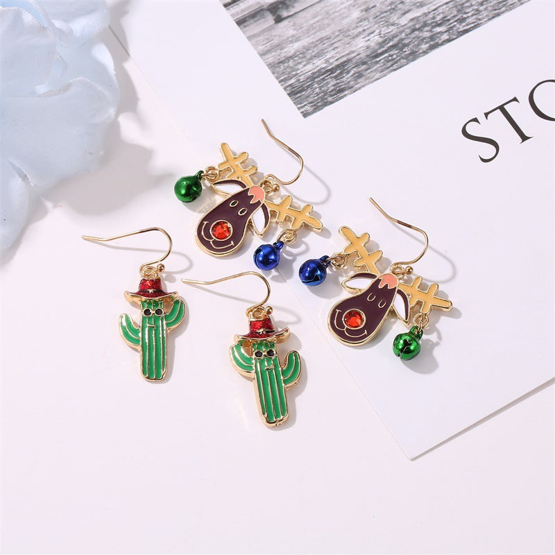 Christmas Snowflake Ribbon Earrings Cartoon Bell Christmas